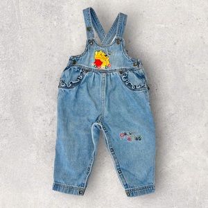 Vintage Winnie the Pooh Babys Denim Overalls Size 18M 100 Acre Collection 90s